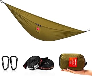 HIKEMAN Hammock for Camping Ultralight Hammocks Gear for Outdoors Backpacking Survival or Travel - Portable Lightweight Nylon - Up to 440lbs(Khaki) product image