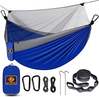 Camping Hammock with Net,Portable Lightweight Double Hammocks with Tree Straps and Solid D-Shape Carabiners,Parachute Nylon Hammock for Backpacking Beach Backyard Patio Hiking Blue&Grey product image