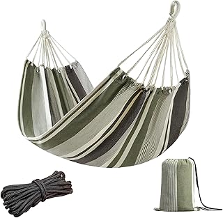 JoyView Brazilian Hammock for Single Person Portable Hammock with Hanging Ropes & Carry Bag Large 78.8x39.4” for Patio 300LBS Capacity Perfect for Outdoor/Indoor - Green Grey Stripes product image