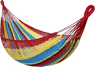 Handwoven Mayan Hammock - Breathable Open Weave for 1-2 Adults, Portable with Carry Bag by Bathonly (Backyard, Camping, Beach) - Multicolor product image