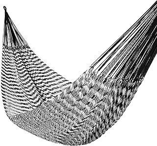 Handwoven Mayan Hammock - Breathable Open Weave for 1-2 Adults, Portable with Carry Bag by Bathonly (Backyard, Camping, Beach) - Black/White product image
