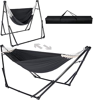 2-in-1 Hammock & Swing Chair for Teens – Adjustable Folding Chair with Collapsible Steel Stand, Portable for Camping, Travel, Patio & Indoor Use, Includes Carrying Case, Supports 440 LBS product image