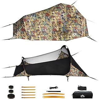 Night Cat Flat Lay Hammock Tent: Portable Lightweight Camping Hammock with Mosquito Net Waterproof Rainfly for 1 Person Outdoor Camping Camouflage product image