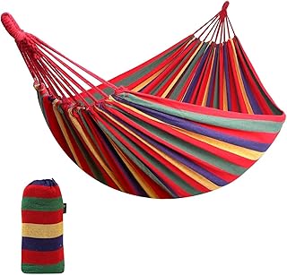 Double Hammock Portable Cotton with Hanging Ropes & Carry Bag, Hammock for Patio Backyard Porch 550LBS Weight Capacity Perfect for Outdoor/Indoor - Rainbow Stripes product image