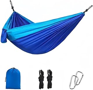 Camping Hammocks,Single Hammock with Tree Straps,Portable Lightweight Parachute Nylon Camping Gear for Outside Hiking Beach Backpack Survival Travel (Blue) product image