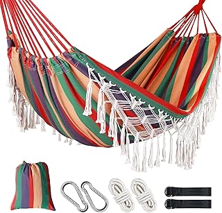 Posprica Double Camping Hammock - Portable Outdoor Hammock with Tassel, Straps & Carabiners, 360lbs Capacity, 2-Person Canvas Hammock for Backyard, Patio, Travel product image