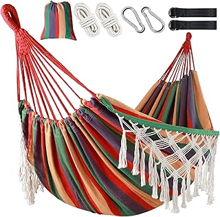 Posprica Brazilian Style Double Hammock with Fringe, 2 Person Patio Hammock for Backyard & Indoor Relaxation, Soft Breathable Fabric, Easy Setup with Straps & Carry Bag, 360 lbs Capacity product image
