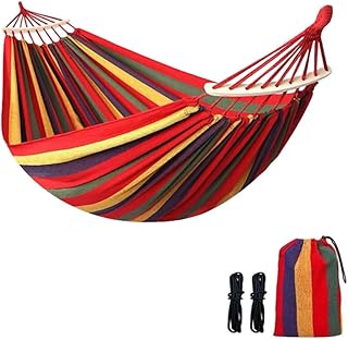 Cotton Canvas Hammock, Comfortable Fabric Camping Hammock with Tree Straps, Up to 440lbs with Travel Bag for Camping Outdoor/Indoor Patio Backyard(Orange&Yellow, with bar) product image