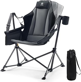 EVER ADVANCED Padded Oversized Hammock Camping Chair, Compact Heavy Duty Swing Chair with Multi-Storage Pockets, Portable Folding Rocking Camping Chair, Support Up to 400lbs, Black product image