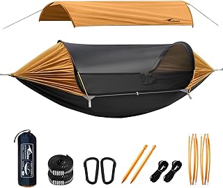 Camping Hammock Tent with Mosquito Net and Removable Sunshade, 4 in 1 Function, Lightweight Hanging Hammocks Tree Straps Swing, Bivvy Ground Tent for Outside, Hiking, and Travel product image
