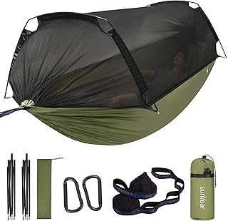 Sunyear Camping Hammock Tent - Portable Hammocks with Mosquito Net (Single/Double, 500lbs Capacity) - Spacious & Anti-Rollover Design with 2 Tree Straps for Hiking, Backpacking, Indoor/Outdoor Use product image