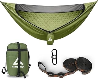 Camping Hammock with Mosquito Net with Built-in Underquilt - Built-in Quilt for Lightweight Soft Warm 4 Seasons, Great for Hiking Backpacking Camping Travel(Hold Up to 500lbs) - Olive Green product image