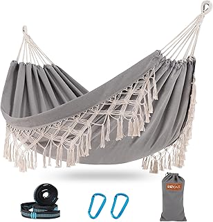 Lazy Daze Hammocks Extra Large Double Hammock, Portable Camping Hammock with Travel Bag & Tree Straps for Outdoor, Camping, Backyard, Patio, 550lbs Capacity, Light Gray product image