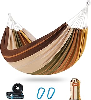 Lazy Daze Hammocks Extra Large Double Hammock, Portable Camping Hammock with Travel Bag & Tree Straps for Outdoor, Camping, Backyard, Patio, 550lbs Capacity, Brown & Khaki product image