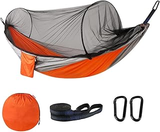 Camping Hammock with Mosquito Net - Double & Single Portable Hammocks with 2 Tree Straps, Lightweight Hammock Tent for Outdoor Camping, Hiking, Backpacking, Beach & Backyard (Orange) product image