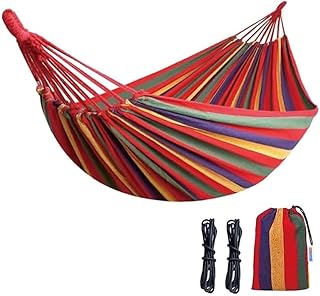 Cotton Canvas Hammock, Comfortable Fabric Camping Hammock with Tree Straps, Up to 440lbs with Travel Bag for Camping Outdoor/Indoor Patio Backyard(Rainbow, Without bar) product image
