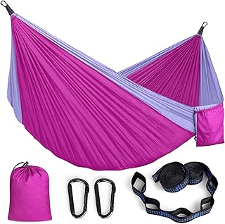 MOSFiATA Camping Hammock, Heavy Duty up to 700lbs with 2 Tree Straps and Attached Carry Bag Portable Outdoor Hammock for Backpacking Hiking Travel,Beach (Pink Purple) product image
