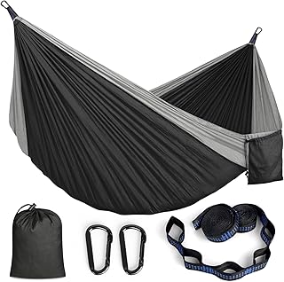MOSFiATA Camping Hammock, Heavy Duty up to 700lbs with 2 Tree Straps and Attached Carry Bag Portable Outdoor Hammock for Backpacking Hiking Travel,Beach（Black Grey product image