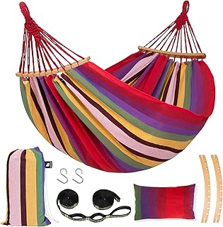 SUNCREAT Hammocks Outdoor Camping Double Hammock with Spreader Bar, Carrying Bag, Backyard Hammock for Outside, Red & Yellow product image
