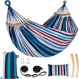 SUNCREAT Hammocks Outdoor Camping Double Hammock with Spreader Bar, Carrying Bag, Heavy Duty Travel Hammock, Blue & Red product image