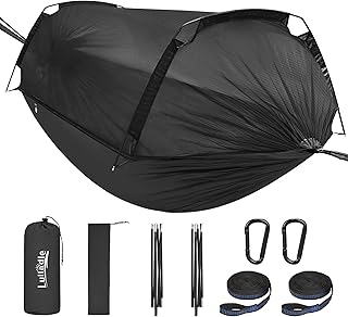 Lulladle Camping Hammock - 600lbs Capacity Portable Hammock with 2 Tree Straps and with Mosquito Net,Nylon Hanging Hammock Easy Setup and Pack for Outdoors Camping,Backpacking,Hiking - Double/Single product image