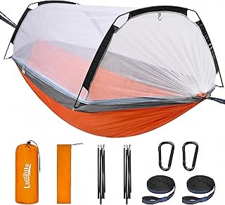 Lulladle Camping Hammock - 500lbs Capacity Portable Hammock with 2 Tree Straps and with Mosquito Net,Nylon Hanging Hammock Easy Setup and Pack for Outdoors Camping,Backpacking,Hiking - Double/Single product image