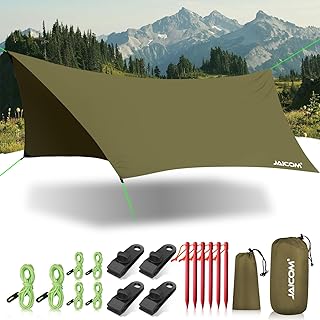 Waterproof Hammock Rain Fly, Portable Camping Tarp - 12ft x 9.5ft Large Camp Tarp with Tent Stakes & Trap Clip & Guy Lines, Ultralight Shelter for Backpacking, Outdoor Shade product image