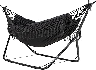 ANOW 2 Person Hammock with Stand Included, Space Saving Heavy-Duty Hammock Stand with Adjustable Height for Indoor Outdoor Patio, 475 Lbs Capacity, Dark Gray with Tassels product image