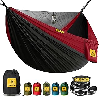 Camping Hammock with Mosquito Net, 600 lbs Portable Hammock with Tree Straps, 2-in-1 Double/Single Travel Hammock Tent for Outside/Indoor/Backpacking/Beach - Black & Red product image