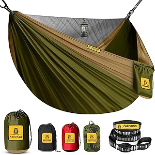 Camping Hammock with Mosquito Net, 600 lbs Portable Hammock with Tree Straps,2-in-1 Double/Single Travel Hammocks Tent for Outside/Indoor/Backpacking/Beach-Green&Khaki product image