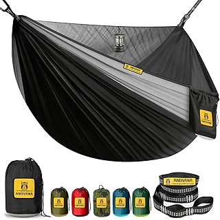 Camping Hammock with Mosquito Net, 600 lbs Portable Hammock with Tree Straps, 2-in-1 Double/Single Travel Hammock Tent for Outside/Indoor/Backpacking/Beach - Black & Grey product image