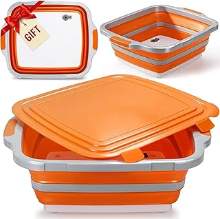 16L Collapsible BBQ Prep Tub with Locking Lid Cutting Board for Marinating Food Storage - Portable Wash Basin for Kitchen Camping Sink - Gift for Men Women for Household Baking Grill Picnic Tailgate product image