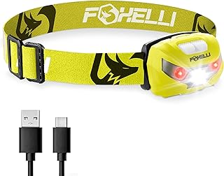 Foxelli USB-C Rechargeable LED Headlamp – Super Bright, Lightweight Head Lamp for Running, Camping, Hiking & Work – Comfortable Fit for Adults & Kids product image