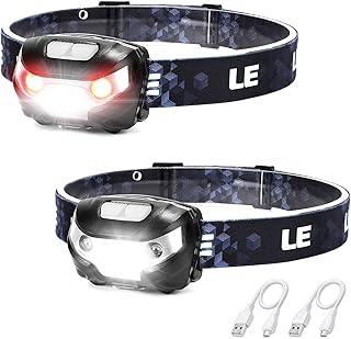 Lighting EVER LED Headlamp Rechargeable 2 Packs - Super Bright Head Lamp with 5 Modes for Camping & Hiking Gear Essentials, IPX4 Waterproof Headlight Flashlight with Red Light, USB Cable Included product image