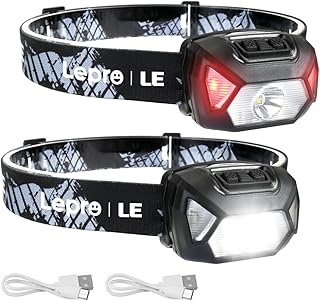 Lepro LE Headlamp Rechargeable, LED Head Lamp with 6 Modes for Camping & Hiking Gear Essentials, IPX4 Waterproof High Lumen Bright Headlight Flashlights with Adjustable Headband, USB Cable Include product image