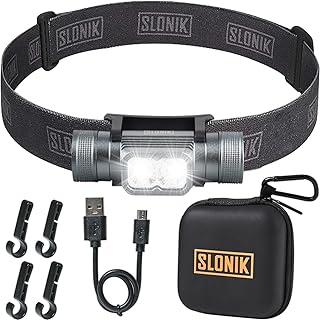 SLONIK Rechargeable Headlamp for Adults - 1000 Lumens Super Bright 60 ft Beam LED Flashlight - Lightweight, Heavy-Duty, IPX4 Waterproof Hard Hat Light - Camping Gear, Running Headlight, Black product image