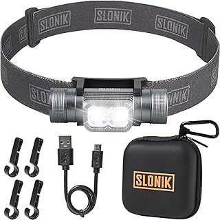 SLONIK Rechargeable Headlamp for Adults - 1000 Lumens Super Bright 60 ft Beam LED Flashlight - Lightweight, Heavy-Duty, IPX4 Waterproof Hard Hat Light - Camping Gear, Running Headlight, Gray product image