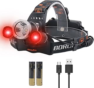 BORUIT RJ-3000 LED Rechargeable Headlamp with Red Light, Super Bright Hunting Head Lamp 3 Modes, Waterproof Head Light for Adult Fishing Camping Headlight Gear product image