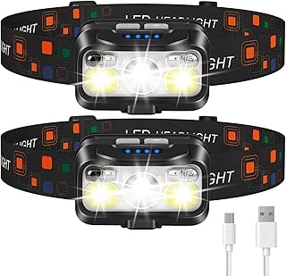 LHKNL Headlamp Rechargeable, Lumen Super Bright Motion Sensor Head Lamp Flashlight,2-Pack Waterproof LED Headlight with White Red Light,8 Modes Head Lights for Camping Cycling Running Fishing product image