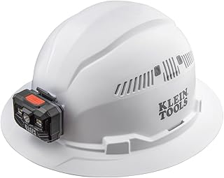 Klein Tools 60407RL Hard Hat, Rechargeable Headlamp, Vented, Full Brim Style, Padded Self-Wicking Odor-Resistant Sweatband, White product image