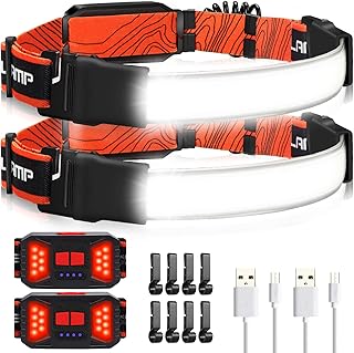 Adelante LED Headlamp Flashlight, 2Pack 1000LM 230°Wide-Beam Rechargeable Head Lamp for Adults, Red Taillight & 8 Clips Waterproof Hard Hat Light Headlamps for Running Hiking and Camping product image