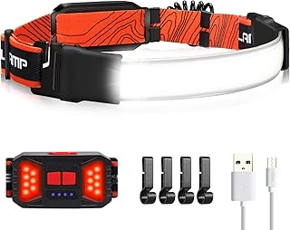 Adelante LED Headlamp Flashlight, 1000LM 230°Wide-Beam Rechargeable Head Lamp for Adults, Red Taillight & 4 Clips Waterproof Hard Hat Light Headlamps for Running Hiking and Camping product image