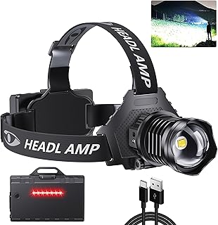 AMAKER LED Rechargeable Headlamp, High Lumens Super Bright with 5 Modes & IPX7 Level Waterproof USB Rechargeable Zoom Headlamp, 90° Adjustable for Outdoor Camping, Running, Cycling, Climbing product image