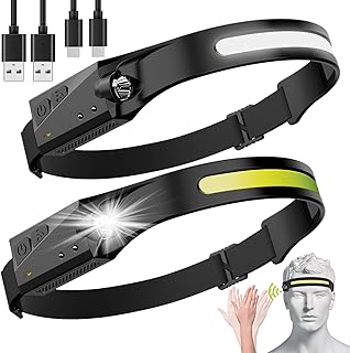 LED Headlamp, 2 Pack Rechargeable Flashlight for Adults, 230 Wide Beam Headlight, Motion Sensor Head Lamp, Adjustable Headband Outdoor Waterproof Head Light for Running, Camping, Hiking product image