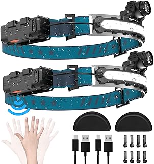 LED Headlamp Rechargeable, Super Bright 1000 Lumens 270° Wide Beam Headlamp with Motion Sensor,6 Lighting Modes, IPX4 Waterproof Head Lamp Suitable for Camping, Hiking, Working Hard Hat Headlight 2pcs product image