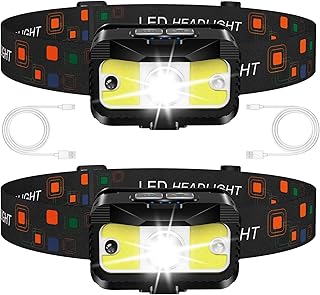 MIOISY Headlamp Rechargeable, Ultra Bright LED Head Lamp Flashlight with White Red Light, 2 Pack Motion Sensor Waterproof Headlight, 8 Modes Lights for Camping Fishing Running product image