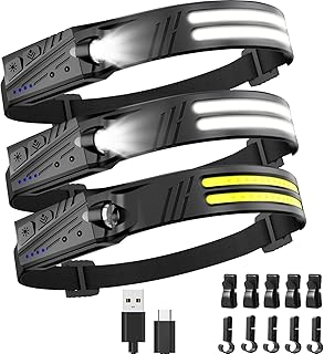 KIDECCE Headlamp Flashlight,3 Pack Super Bright 2000 Lumen Head Lamp,230°Wide Beam 1500mAh Lampe Frontale,5 Modes IPX5 Waterproof 0.14lb Lightweight Headlights for Camping Essentials Hiking product image