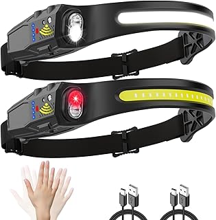 Headlamp Rechargeable 2Pack, 230° Wide Beam Head Lamp, LED Headlamp with Motion Sensor, 7Mode Head Lights for Forehead, Bright Headlamps for Adults, Red Light Headlight, Hard Hat Light, Camping Gear product image