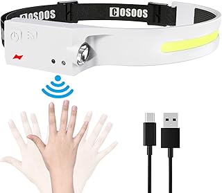 COSOOS LED Headlamp Rechargeable Flashlight, Bright Outdoor Headlight 1000Lumen Wide Beam & Spot Light, Motion Sensor,2.4oz Lightweight Adjustable Headband for Adults Camping Hiking product image