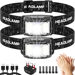 Headlamp Rechargeable,2 Pack 2000 Lumen Super Bright Led Headlamp,16 Modes Motion Sensor Head Lamp,Ipx6 Waterproof Lightweight Headlight,White Red Flashlight For Fishing Camping Hunting Essentials product image